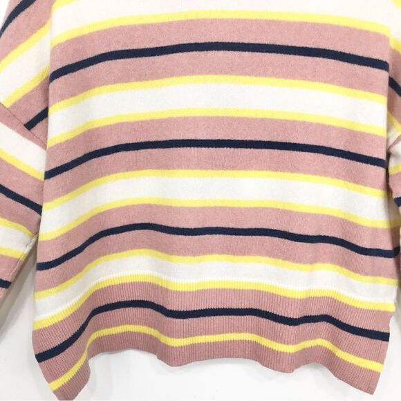 Ann Taylor Pink Navy Yellow Striped Knit Boyfriend Cardigan Sweater - Picture 11 of 16